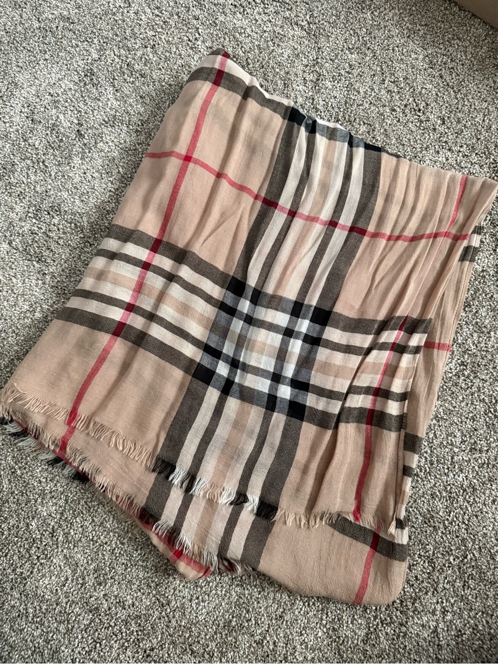 Classic Tan Plaid Fringe Scarf
